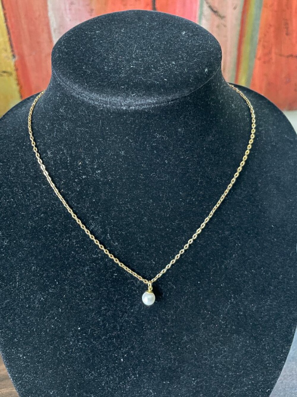Dainty Pearl Drop Necklace — Gold Tone